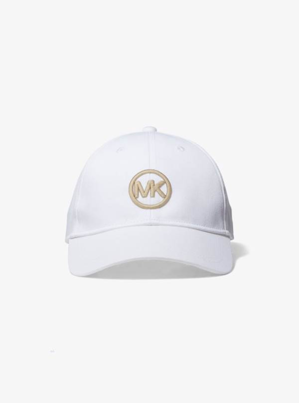 Detske Klobuky Michael Kors Logo Embroidered Cotton Baseball Biele - Doplnky Michael Kors Outlet | RMDQB-6423